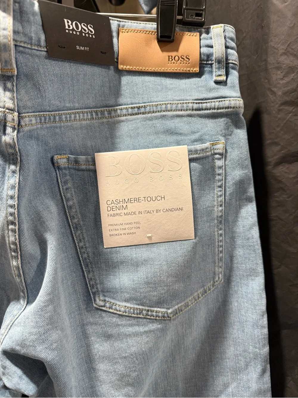 NWT BOSS Hugo Boss slim fit cashmere touch denim 36x32
